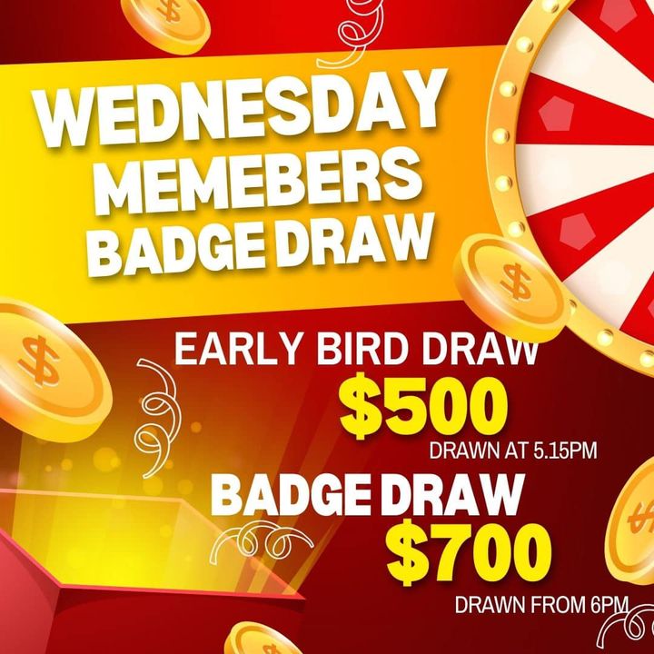 Featured image for “Members! Join us on Wednesday for our members badge draw! With both the early bird draw at 5.15pm, and the badge draw that is called from 6pm, you can only win if you are here! #wp”