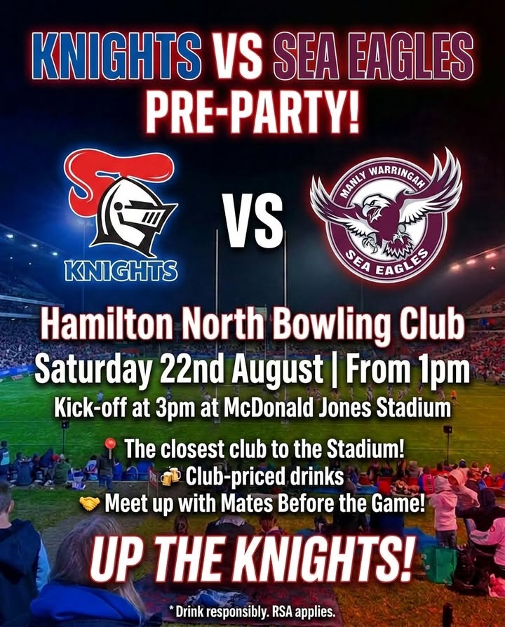 Featured image for “Pre-Game Drinks at Hamilton North Bowls – Knights vs Sea Eagles”